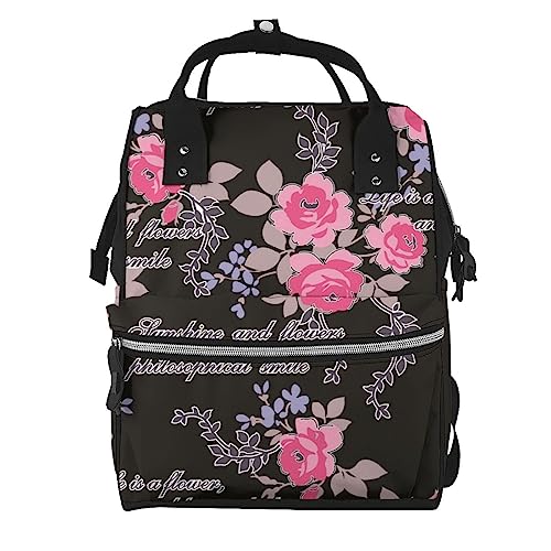 Sac à dos à couches haut de gamme rose fleur, finitions élégantes et espace ordinateur de voyage