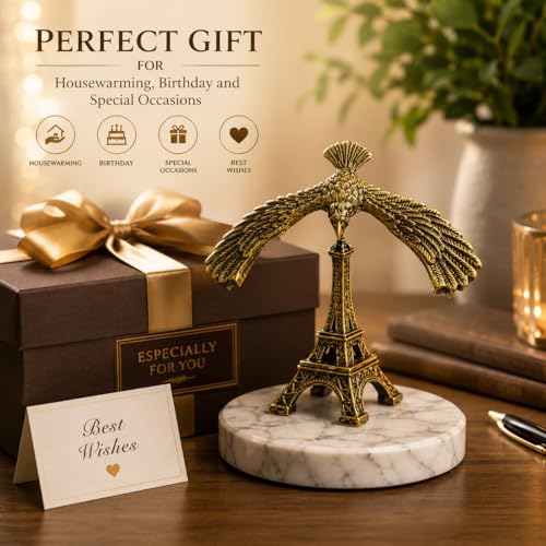 Image of Balancing Eagle Statue Showpiece | Antique Brass Metal Eagle Figurine for Home Decor | Office Desk Decoration Item | Luxury Tabletop Showpiece | Gift Item for Living Room, Bedroom & Office (14 cm)