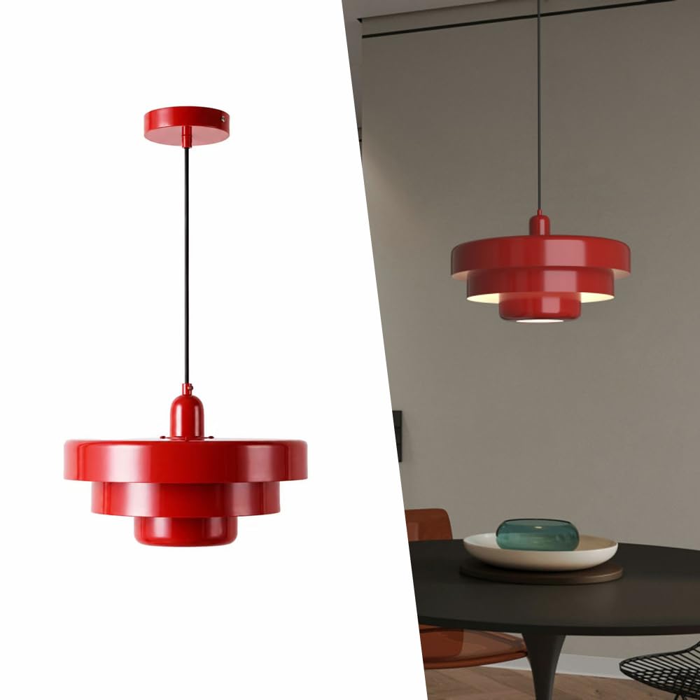 B·LED BARCELONA LED Lámpara Colgante “MACARRON” Estilo Bauhaus. Pantalla de metal 3 capas, Altura ajustable. Casquillo E27 - Lámpara de techo Moderna para Sala, Comedor, Dormitorio