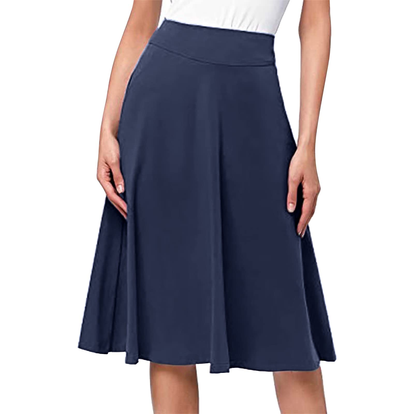 hahuha Simple Comfy Basic Solid Color Stretch A Line Flared Knee Length Skirt Sweater Skirt Set