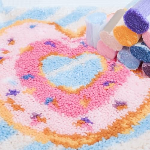 Image of LUBOT Butterfly Rainbow Latch Hook Kits for Adults Rug Pillow Cover with Printed Canvas Pattern Crochet Kit for Beginners 17 inch X 17 inch