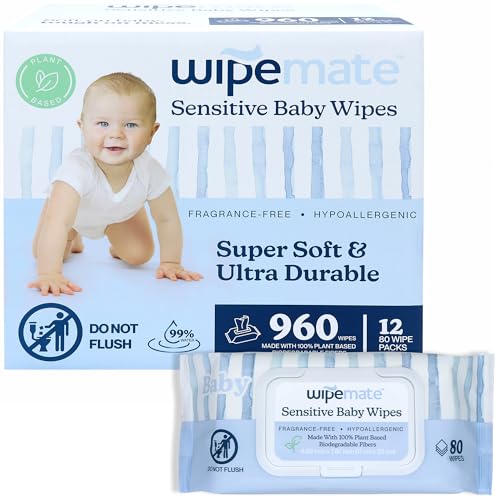 Image of Wipemate PremiumvEWG-Verified Baby Wipes, 99% Water-Based, Plastic-Free, Ultra-Soft Plant-Based Wipe, Chlorine/Alcohol-Free, pH-Balanced, Hypoallergenic Cruelty-Free with Durable Flip-Top Lid 960-Ct