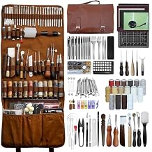 EDIETH Professional Leather Craft Tools Kit Leather Working & Tooling Set with High-Carbon Steel Stamping, Punching, Sewing, Engraving Tools, Custom Cutting Mats for Leathercraft Projects