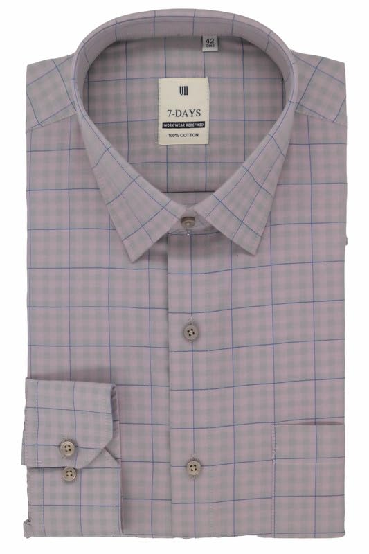 7-DAYS Men’s Checkered Formal Shirt – 100% Pure Cotton, Regular Fit, Full Sleeve | Gents Check Shirt for Semi – Formals and Business Casual