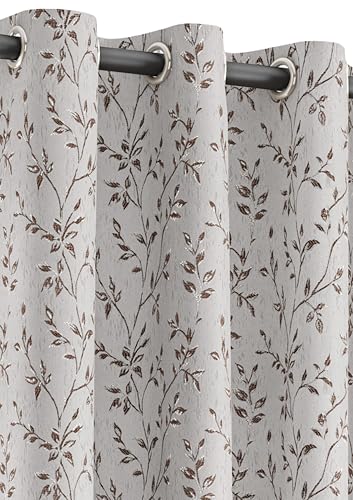 Image of Yellow Weaves 1 Pc Jacquard Leaf Eyelet Long Door Curtain - Perfect for Home, Office, Bedroom, Living Room & Balcony - 9 Feet (Brown)