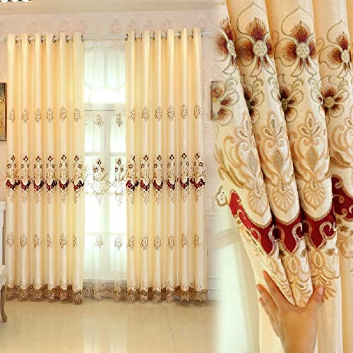 Amidoudou 1 Paire Européenne Luxueux Rideaux Brodés Pour Salon Chambre (Jaune, Lot de 245 x 130 cm)