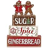 Marsui 4 Pcs Christmas Gingerbread Table Decorations Gingerbread Man Wooden Sign Blocks Rustic Xmas Tiered Tray Decor Farmhouse Holiday Christmas Decorations for Home Indoor Office Desk Mantle Shelf