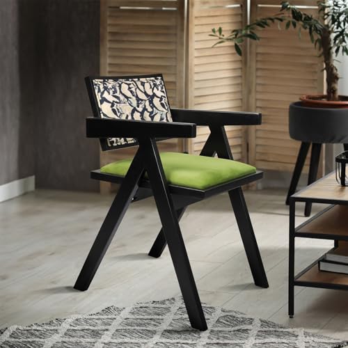 Levede Outdoor Dining Chairs X1, Velvet Fabric Seat, Outdoor Patio Chairs, Kitchen Chairs, Retro Rubber Wood Arm Chair Leisure Chair, Accent Chair for Cafe/Backyard/Living Room/Study Room/Dining Room