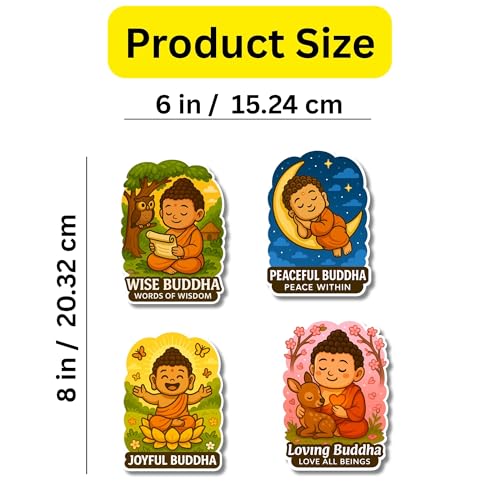 Image of Regalo Casila Buddha Fridge Magnet Set Wise Joyful Peaceful Loving 4 Pc Ideal Gift for Kids Adults Spiritual Seekers Yoga Lovers Teachers