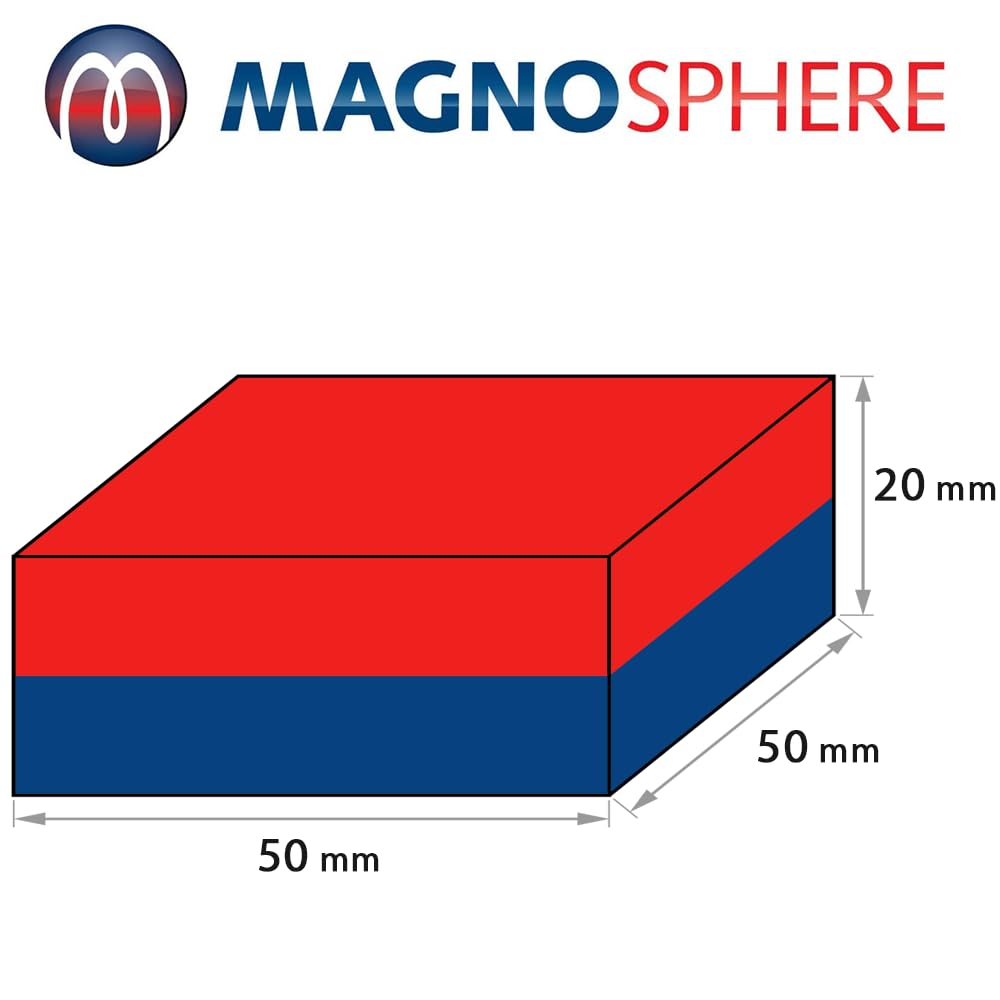 Magnes neodymowy (NdFeB) – rozmiar i liczba sztuk do wyboru – siła przyczepności do 800 kg – bardzo silne magnesy blokowe (supermagnesy), wymiary: 50 x 50 x 20 mm – 110 kg siły przyczepności