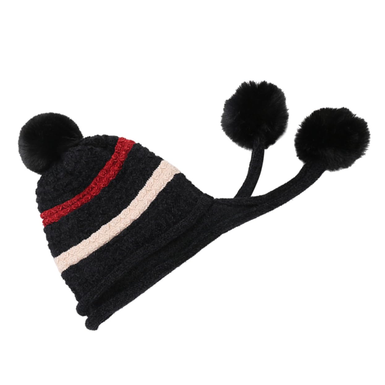 SOIMISS 3pièces Bonnet Hiver Laine Tricoté pour Femmes avec Pompons Chapeau Chaud Et Confortable pour Ski Les Activités Extérieur Jours Froids Noir
