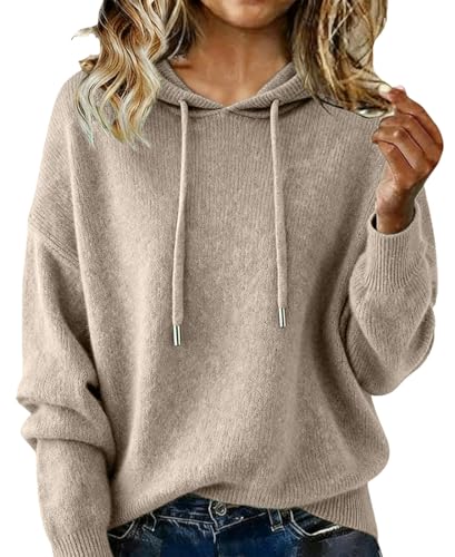 PANOZON Mujer Sudadera Jerséis de Cachemira con Cuello en V Clásicos Cálidos y Suaves Holgados Informales de Manga Larga para Invierno,Caqui M