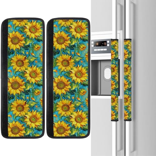 Image of Sunflowers Refrigerator Door Handle Covers Set of 2, Spring Decoration Neoprene Fridge Door Handle Covers Washable Non-Slip Protector for Fridge Dishwasher Appliance, Keep Your Kitchen Clean
