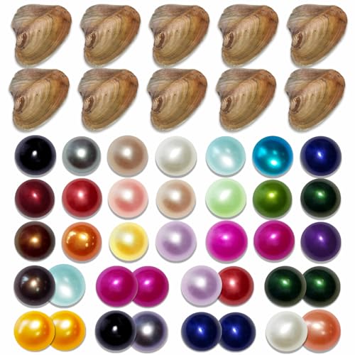 10PC Oyster with Round Pearl Inside Meaningful Color Freshwater Cultured Oyster Love Wish Pearls Beads for Jewelry Making Crafts Gifts(6-8mm 9 Oysters with 1 Pearl 1 Oyster with 2)