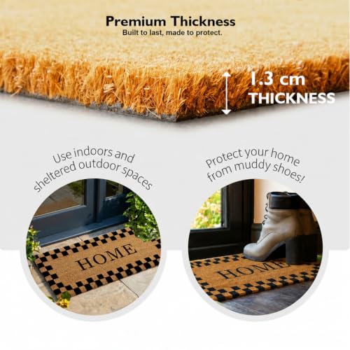 Image of ATMAH Home Checkered Border Coir Door Mat 40 x 90 cm | Heavy Duty Entrance Mat | Anti Slip PVC Backing | Indoor & Covered Outdoor Doormat