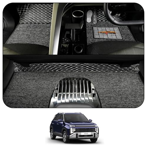 Image of CONTINENTAL [Butterfly 7D Venue Car Mats] Luxury 7D Car Floor Mats for Hyundai Venue (2026) || Scratchproof & Waterproof Venue 7D Car Mats || Color - Black & Silver