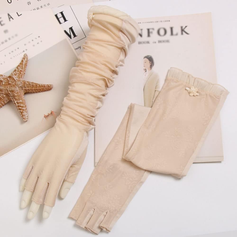 Sunblock Fingerless Gloves Non Slip UV Protection Gloves Driving Gloves for Women Girls (Color : A, Size : One Size)