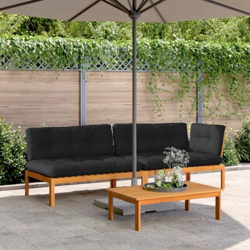 Genérico Set de sofás de palets de jardín y Cojines 3 pzas Madera Acacia Mobiliario,Muebles de jardín,Asientos de Exterior,Sofás de Exterior Marrón 48,81kg