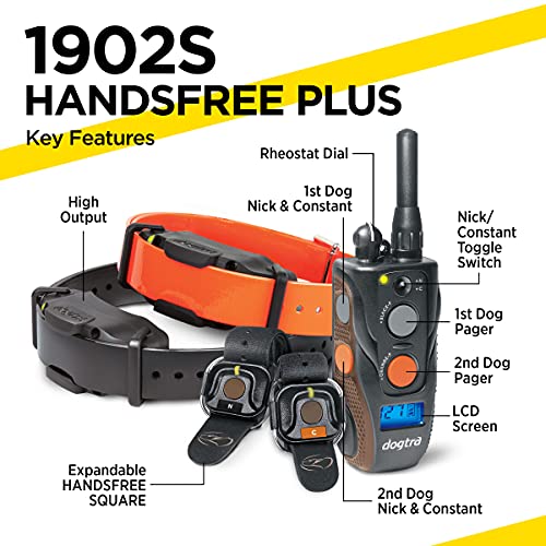 Dogtra 1902S Handsfree Plus 2-Dog Remote Dog Training E-Collar With Expandable Handsfree Square For Discreet Control Ergonomic Rechargeable 3/4-Mile Range Waterproof High-Output #TOP2