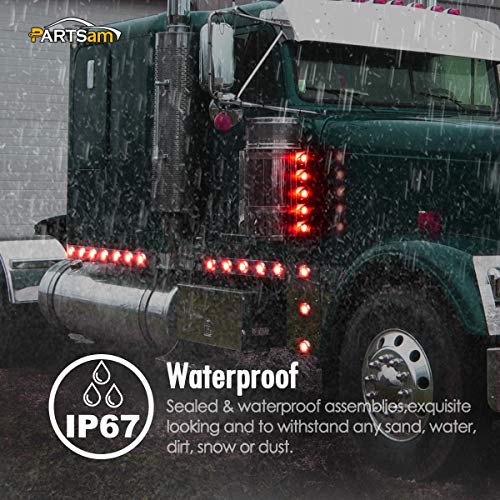 Partsam 2Pcs 2 Inch Round Led Side Marker, 2" Clearance Lights Red 9Led With Reflectors Waterproof Sealed Fender Cab Panel Lights W/Grommets And Pigtails For Trailer Truck #TOP6