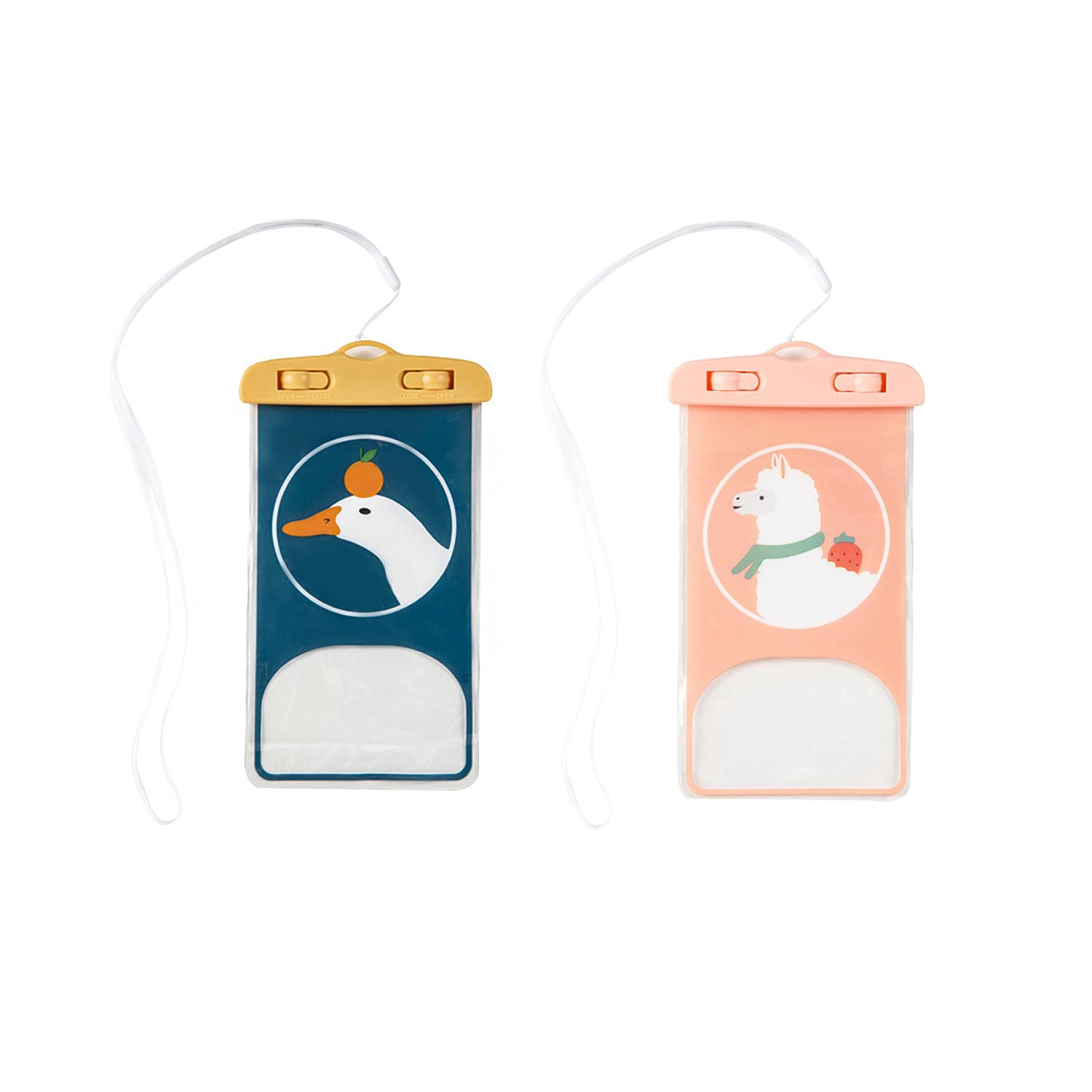 2 Pack Cute Pattern Waterproof Phone Case,Universal Cartoon Animal Print Waterproof Phone Pouch Underwater Dry Bag for Outdoor Sports Compatible iPhone 12 Pro Samsung, Up to 17 cm (Pink&Navy)
