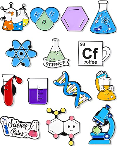 Taiyin 14 Pcs Science Pin Set Cute Enamel Lapel Pin Laboratory Pins Cartoon Scientist Science Pins Lapel Lab Alloy Brooch Pin for Badges Chemistry Bag Backpack Party Gift
