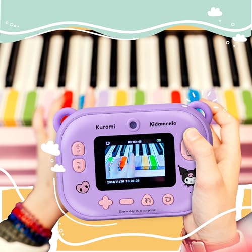 Image of kiimento Sanrio Licensed Instant Print Digital Camera, Best Travel Buddy Kuromi, 2.4 inch HD Screen, Ink-Free B&W Printing, Selfie Lens, 1080p Video, 32GB Memory Card (Model P)
