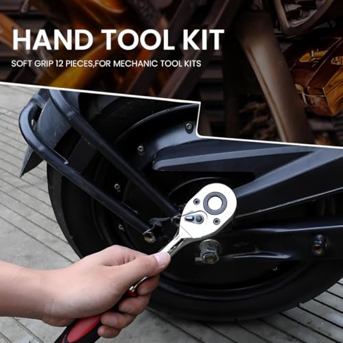 Image of 12 in 1 Tool KIT Socket Set 1 /2 Chrome Steel Vanadium Combination Socket Wrench Set with Ratchet Spanner Car Mechanic Tool Kits Household Auto Repair Tool Set