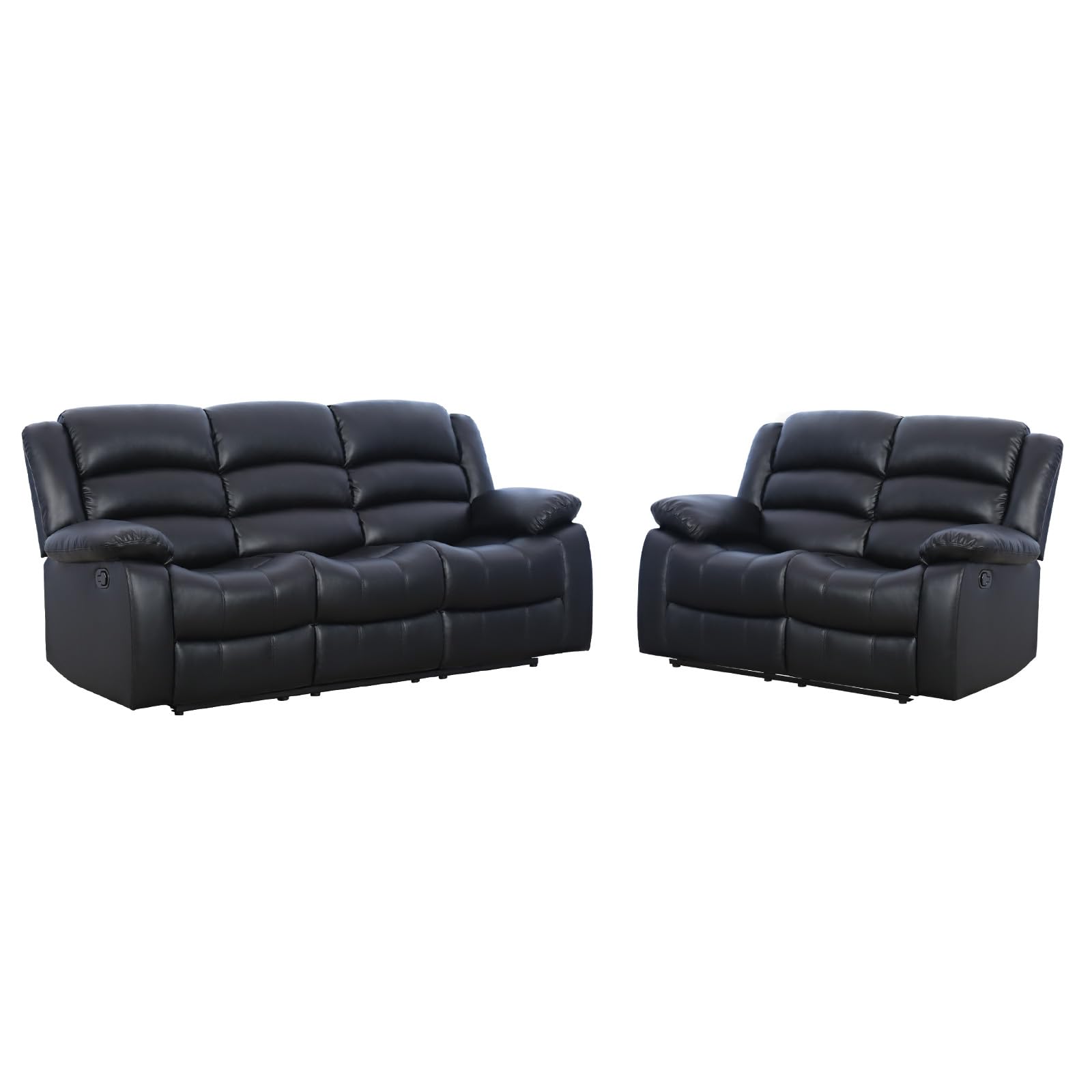 EBELLO Manual Reclining Couch Set for Living Room, Include 1 Loveseat, 3 Seat Sofa, Modern Faux Leather Recliner Sofa Furniture Set for Home and Office, Black view 7