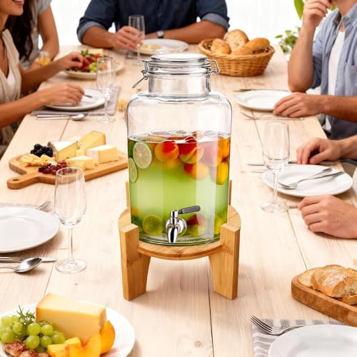 Wyucw ドリンクディスペンサー用スタンド | 木製 丸い ベース - 水 ジュース 用 ピッチャー ディスペンサー ベース | レストラン バー 結婚式 誕生日 ビュッフェ アウトドア 教会 学校 家庭 祝日用