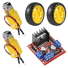 2 Set TT Motor with Leads, DC 3-6V Gearbox Motor Dual Shaft 200RPM Ratio 148 Motor with Tire Wheel Kit + 1pcs L298N Motor Drive Controller Board for Arduino DIY Smart Car Robot