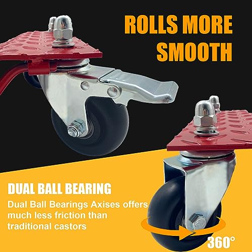 Image of Set of 4 Car Tire Wheel Dolly Furniture Lifters - Heavy Duty Under Vehicle Tire Skates Motorcycle Jack and Moving Dollies with Wheels 6000lbs Capacity Black (Red, 4 Dollies)