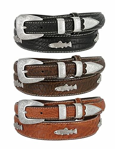 Genuine Leather Western Ranger Belt 1-3/8"(35mm) Taper to 3/4"(19mm) Wide, Multiple Choices3