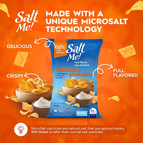 SaltMe! 4 flavor variety pack Potato Chips, 50% Low Salt, Kosher, Non-GMO, Better for You Chips, Original-BBQ-SC&Onion-Ched&Sour Cream 5 Ounces, Pack of 6 - Image 5