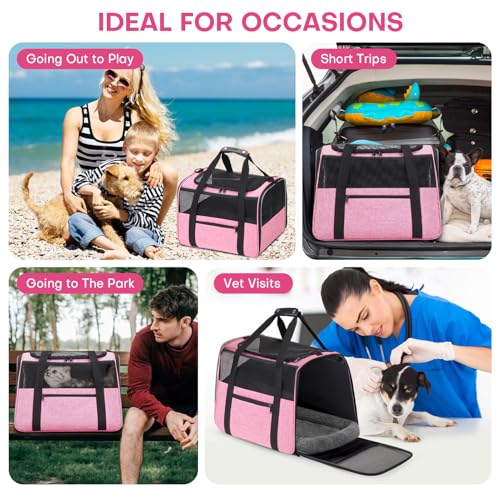 Image of JUNGYOUN Premium Cat Carrier - Pet Carrier for Cat & Small Dogs up to 15lbs - Airline Approved Travel Dog Carrier with Anti-Escape Zippers, Collapsible Travel Bowl & Padded Strap