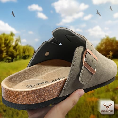 Image of BULLIANT Women Clogs-Fleece-Lined Suede Mules Slippers Nurse Shoes Unisex-Memory Foam Arch Support Cork-Footbed