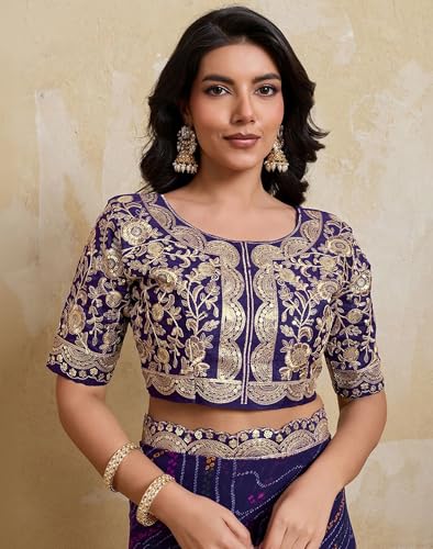 Image of SIRIL Women's Georgette Sequins Embroidery Printed Bandhani Saree with Unstitched Blouse Piece