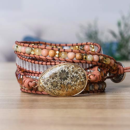 Image of YGLINE Natural Stone Beaded Healing Wax String 5 Wraps Bracelets