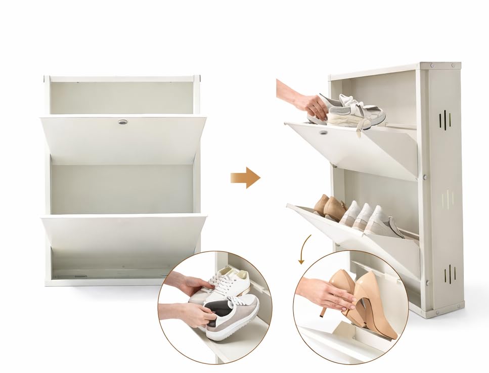 Image of Pingle Steels Shoe Rack, Wall Mounted and Freestanding Metal, Multiple Shelf Options, White and Black (White, 2)