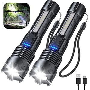 Cinlinso Flashlight High Lumens Rechargeable 2 Pack, 980000 Lumen Super Bright Led Flashlights with 7 Light Modes, IPX6 Waterproof, Powerful Handheld Flash Light for Camping Home Emergencies