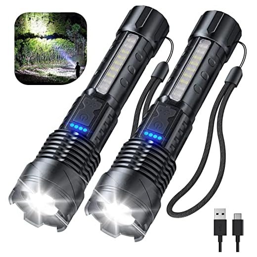 Cinlinso Flashlight High Lumens Rechargeable 2 Pack, 980000 Lumen Super Bright Led Flashlights with 7 Light Modes, IPX6 Waterproof, Powerful Handheld Flash Light for Camping Home Emergencies