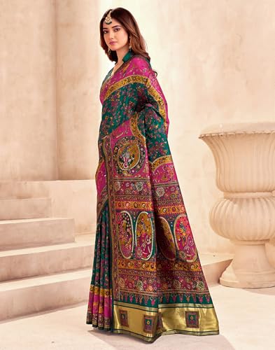 Image of SIRIL Women's Silk Kashmiri Minakari Jacquard Saree With Unstitched Blouse Piece