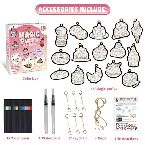 Image of MZYTOZA 3D Art Craft Aqua Magic Puffs Paint Kit - Magic Foam Texture Painting Kit, 15 Mess-Free Paint by Number Craft for Kids, Christmas Gift Idea & Stocking Stuffer(Dessert Style)