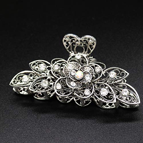 2 Pzs Pinzas de Pelo de Aleación con Clip de Garra Retro Chic con Pedrería - Pinzas para Pelo Vintage con Diseño Floral para Mujer miniatura 3
