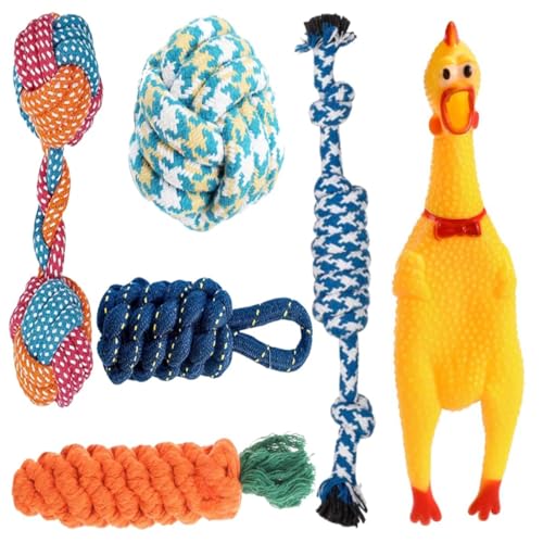 Image of Dog Toy Set - Tail, Chew, Puppy Teething, Rope, Squeaky Toys for Small to Medium Dogs (Pack of 6)