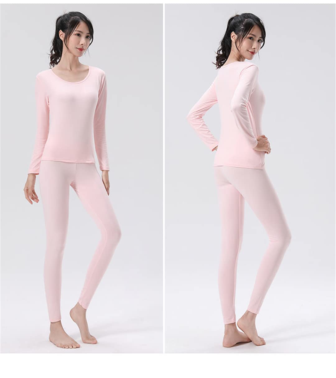 Disimlarl Conjunto de ropa interior térmica para hombre y mujer, rosa, XXL