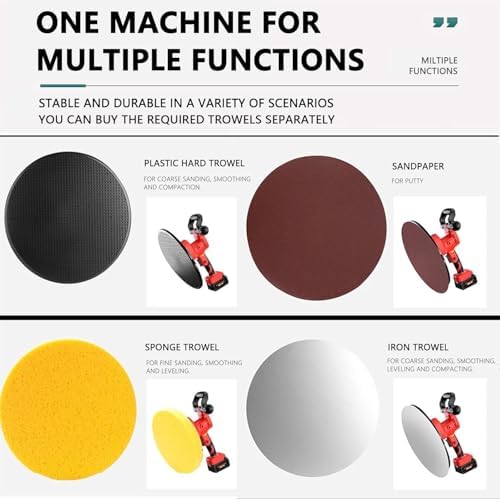 Electric Concrete Trowel & Multi-Function Sander Grinder with Extension Rod - Ideal Wall Plasterer Tool, Powerful Battery Operated Cement Mixer for Smooth Finishes