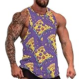 Camiseta sin mangas para hombre de verano, con estampado de dibujos animados de pizza morada, delgada, para entrenamiento, gimnasio, correr, sin mangas, estilo,43, X-Large