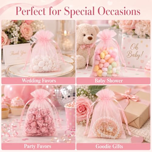 Image of Hopttreely Reliable 6x9 Organza Bags, 50PCS Odor-Free Mesh Drawstring Gift Bags for Crafts Soap Candy, Jewelry Treat Mesh Bag Drawstring for Wedding Party Favors Baby Shower Goodie Gifts