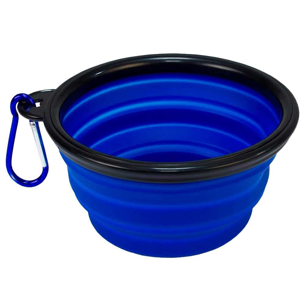 OcioDual Bebedero Plegable Perro, Vaso Plegable de 1000ml, Azul, Ideal para agua o comida, Comedero, Bebedero Perro Portátil, Perros Accesorios, Plato con Mosquetón para Excursiones o Viajes